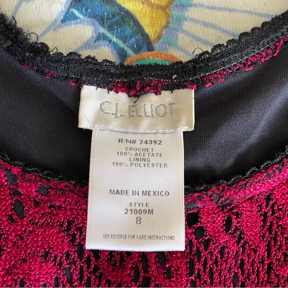 Vintage C.J. Elliot Crochet Lace Red Short-Sleeve Midi Dress Size 8 - Picture 6 of 9